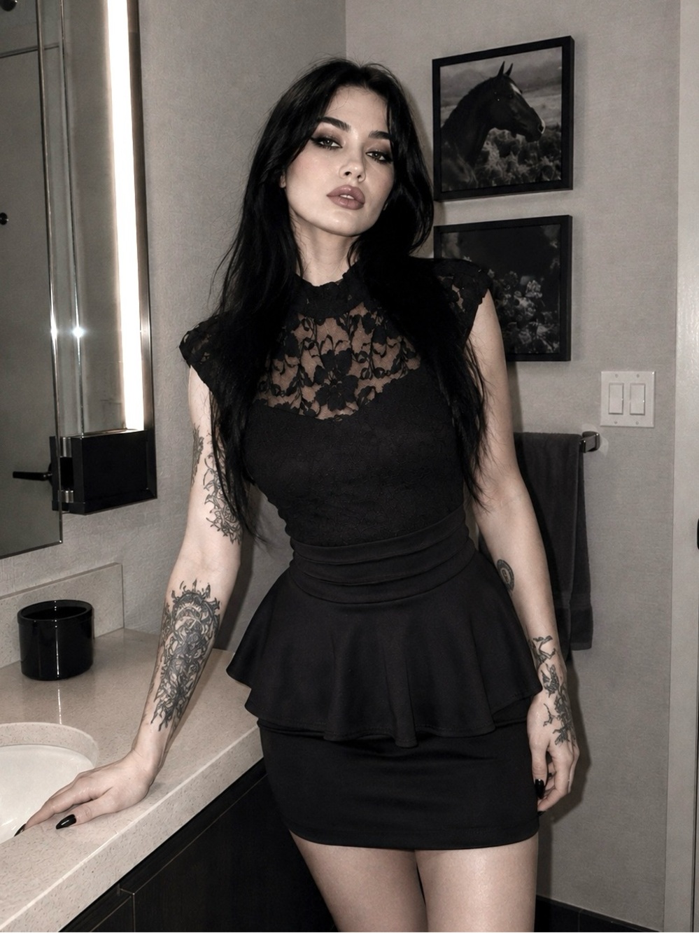 Black Lace Gothic Essential Stylish Charming Mini Dress- Women’s